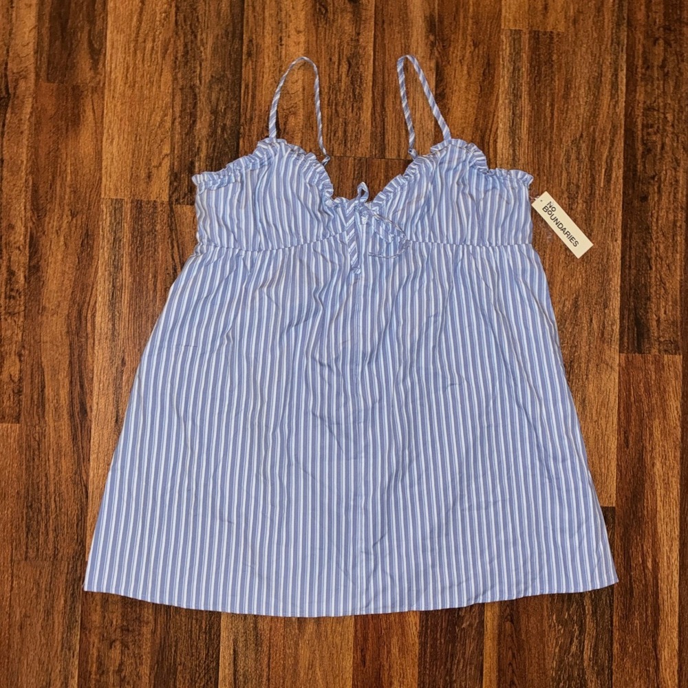 No Boundaries Blue White Striped Ruffle Babydoll Cami Top XXL 20 NEW